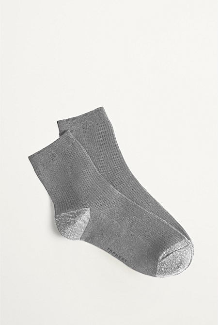 Grey Marle Metallic Rib 3/4 Crew Sock - WOMEN Socks & Tights | Trenery
