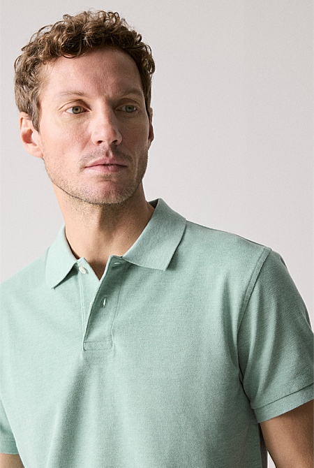 Jade Cotton Pique Marle Polo - MEN T-Shirts | Trenery