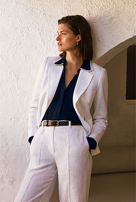 White Linen Patch Pocket Blazer - WOMEN Jackets & Coats | Trenery