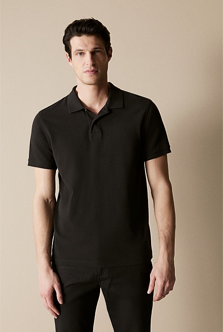 Black Classic Pique Polo - MEN T-Shirts | Trenery
