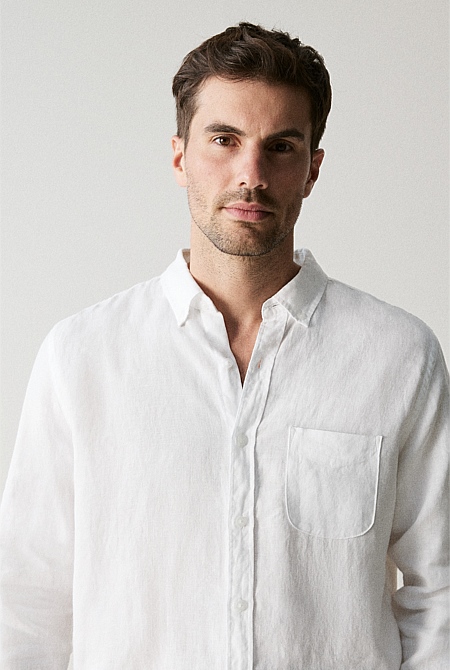 White Regular Fit Linen Piece Dyed Long Sleeve Shirt - MEN Best Sellers ...