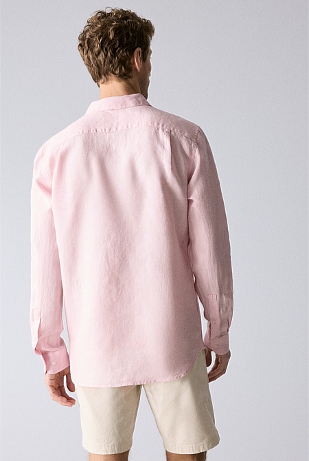 Light Pink Tailored Fit Delave Linen Long Sleeve Shirt - MEN Shirts ...