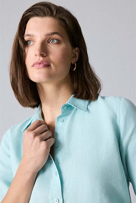 Pale Aqua Classic Linen Shirt - WOMEN Shirts | Trenery