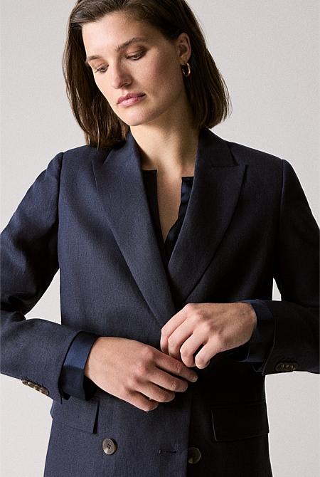 Night Sky Organically Grown Linen Blazer - WOMEN Jackets & Coats | Trenery