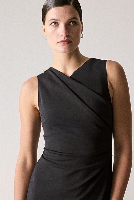 Black Wrap Effect Midi Dress - WOMEN Dresses | Trenery