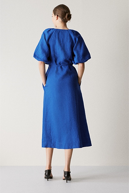 Cobalt Delave Linen Blouson Sleeve Dress - WOMEN Dresses | Trenery