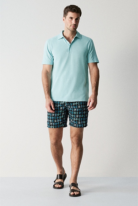 Aqua Green Garment Dyed Cotton Pique Polo - MEN T-Shirts | Trenery
