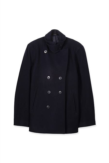Navy Wool Pea Coat - MEN Jackets & Coats | Trenery
