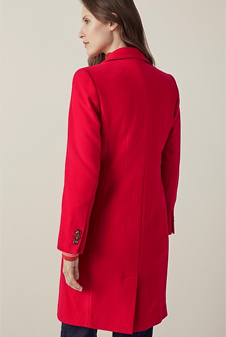 Mid Red Wool Blend Car Coat - WOMEN Jackets & Coats | Trenery