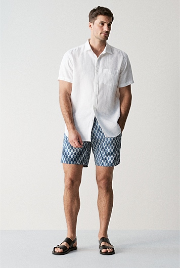 Navy Etched Print Swim Short - MEN Shorts | Trenery