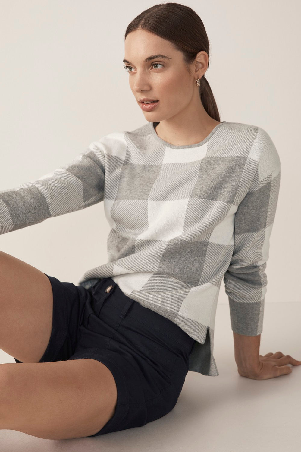 Cotton Cashmere Gingham Knit