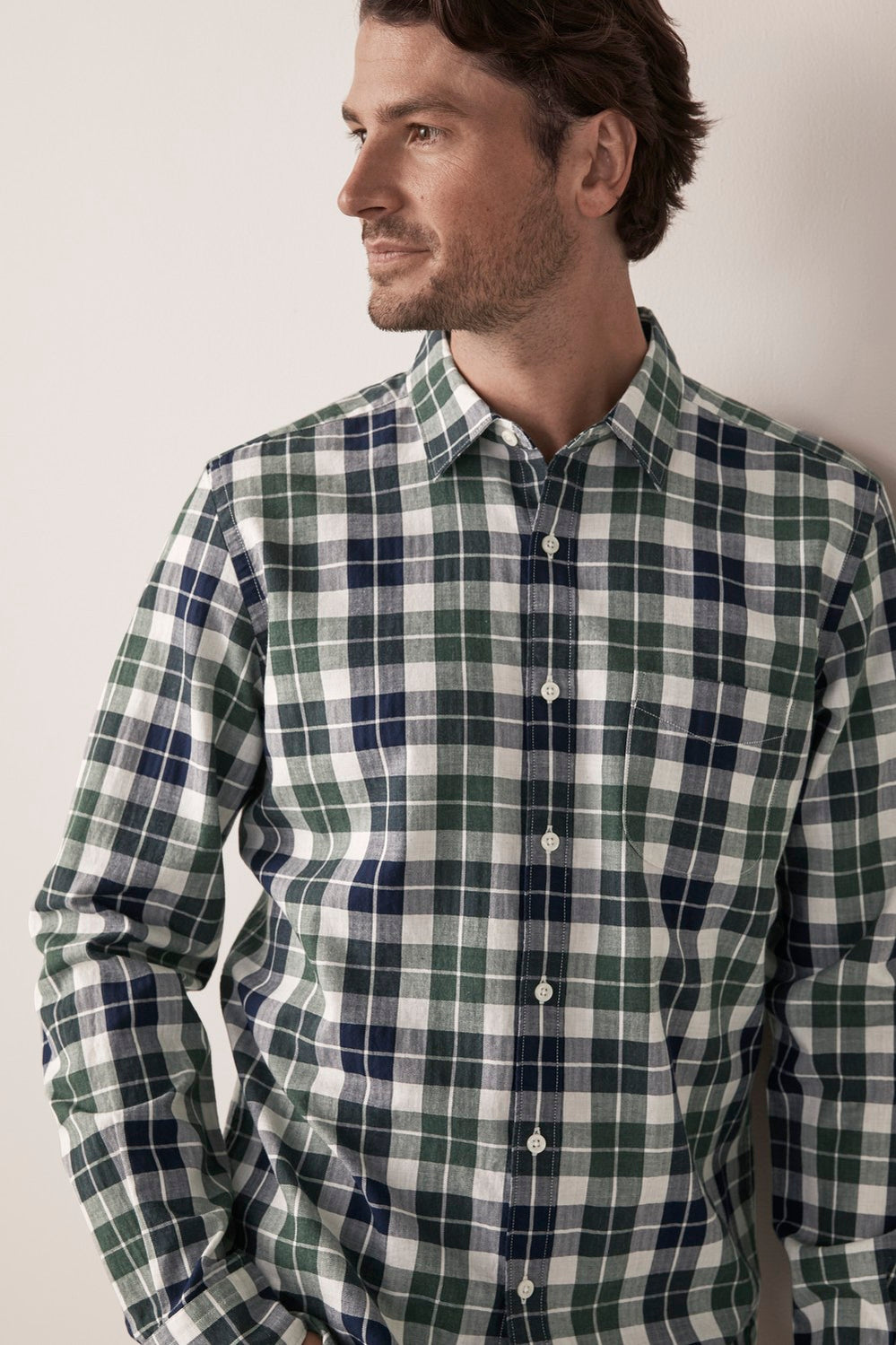 Brushed Herringbone Plaid Shirt