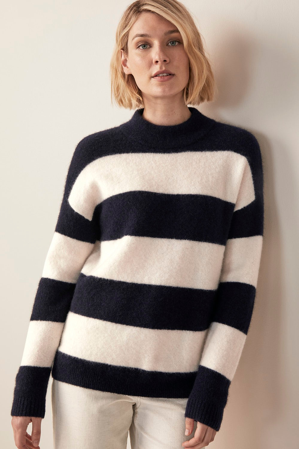Alpaca Stripe Mock Neck Knit