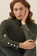 Merino Button Detail Roll Neck