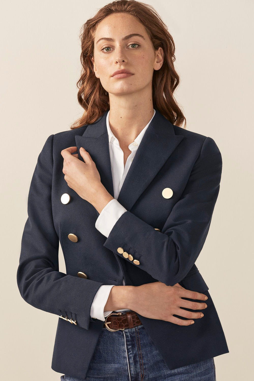 Wool Blend Double Breasted Blazer
