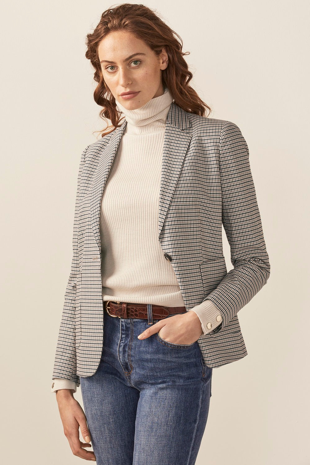 Cotton Mini Grid Blazer