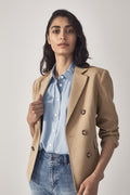 Cotton Canvas Double Breasted Blazer
