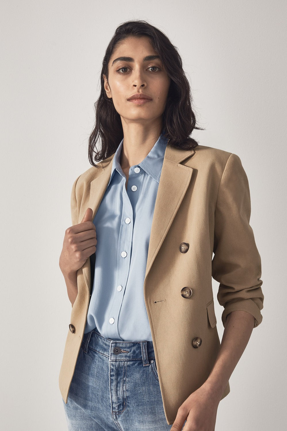 Cotton Canvas Double Breasted Blazer