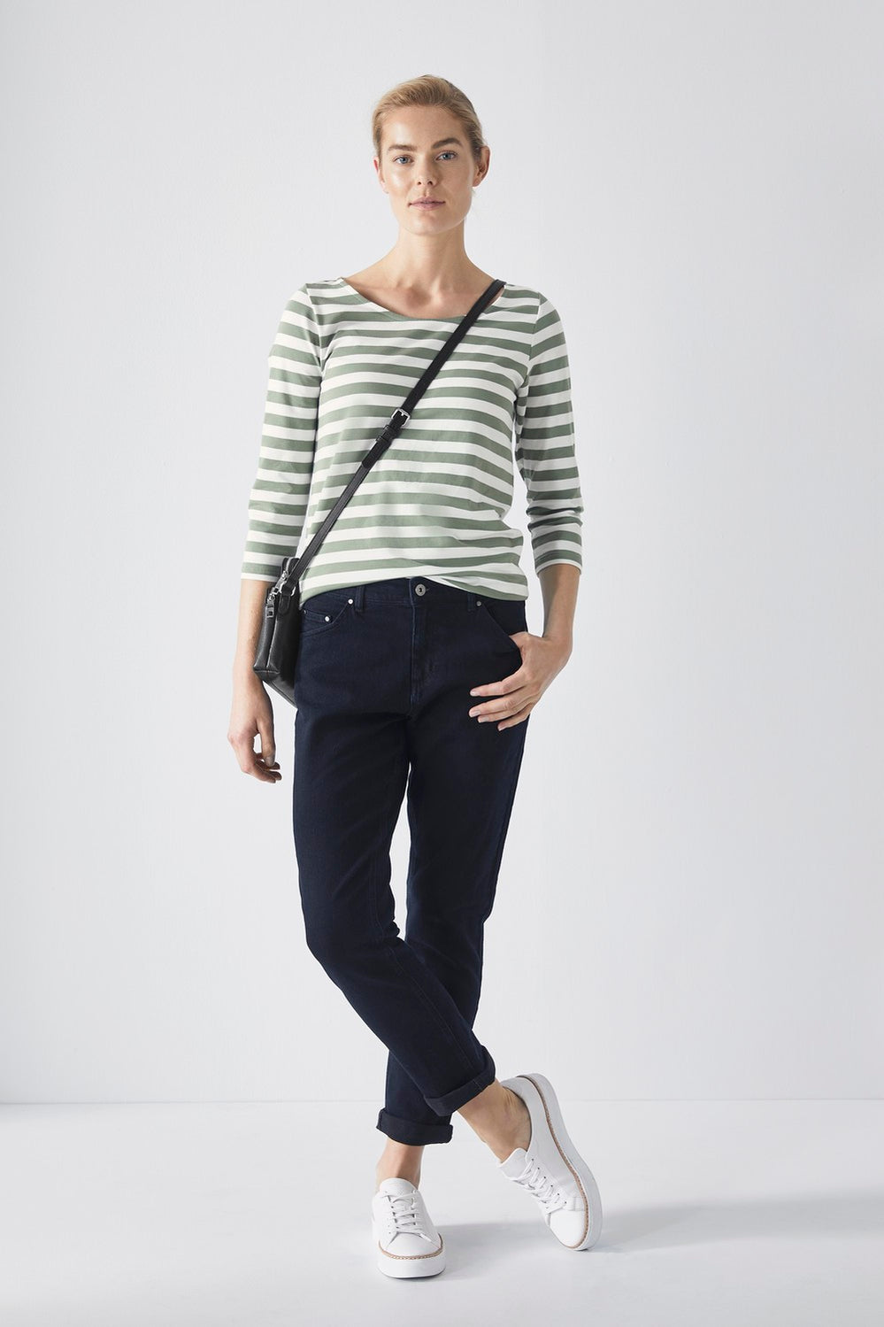 Cotton 3/4 Sleeve Stripe T-Shirt
