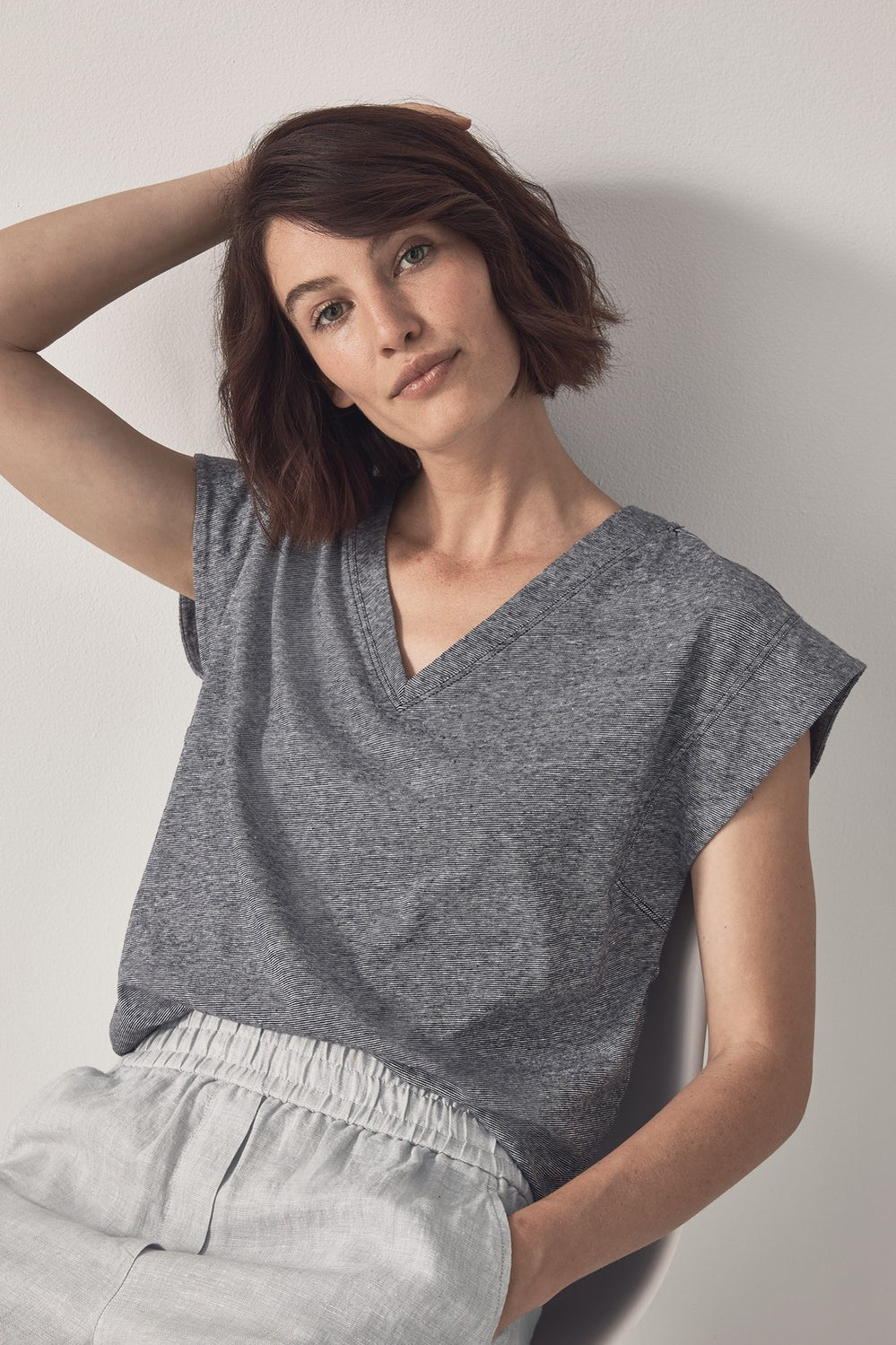 Relaxed V-Neck End On End T-Shirt