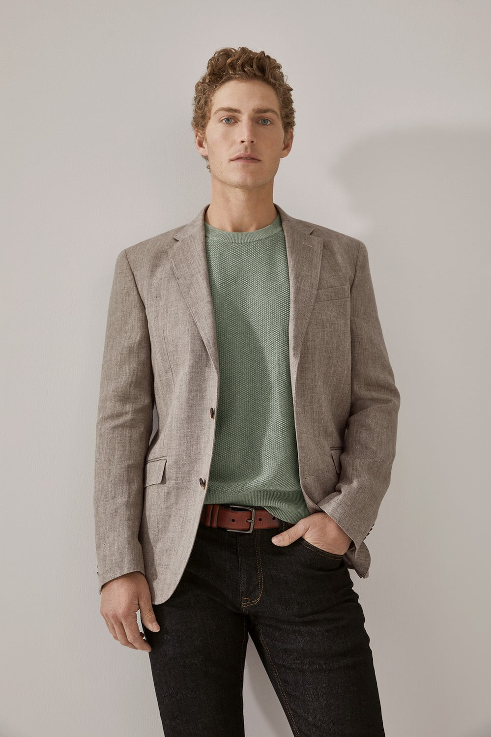 Tailored Herringbone Irish Linen Jacket