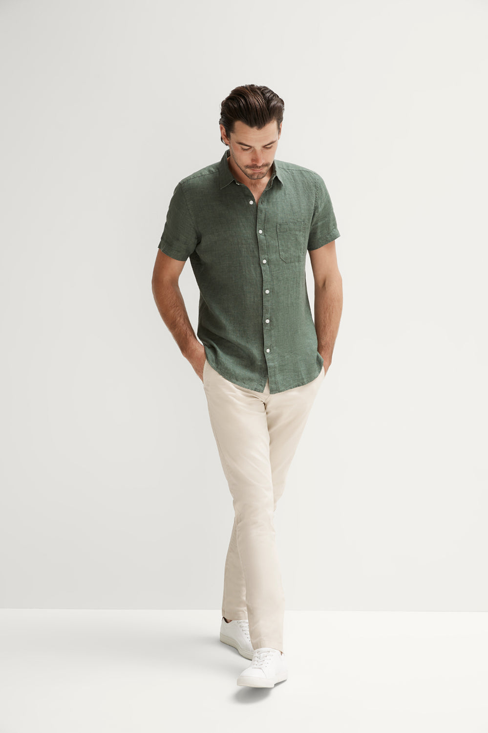 Regular Fit Delave Linen Short Sleeve Shirt
