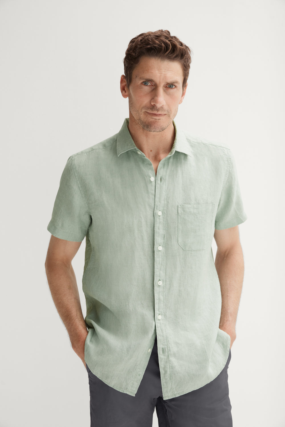 Regular Fit Delave Linen Short Sleeve Shirt
