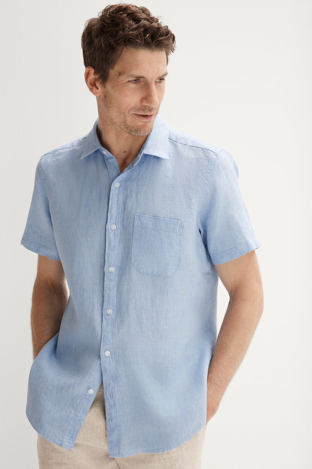 Regular Fit Delave Linen Short Sleeve Shirt