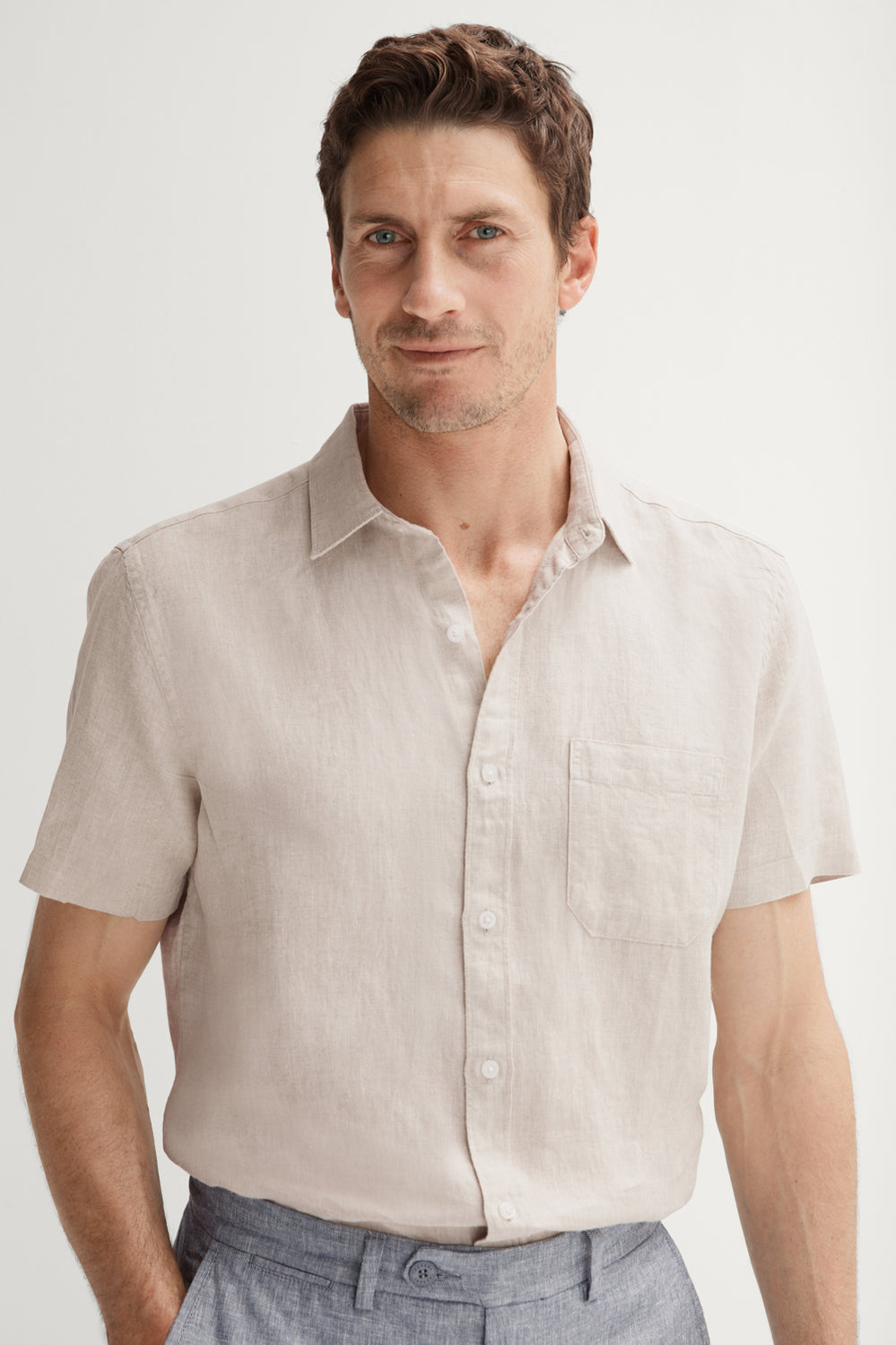 Regular Fit Delave Linen Short Sleeve Shirt