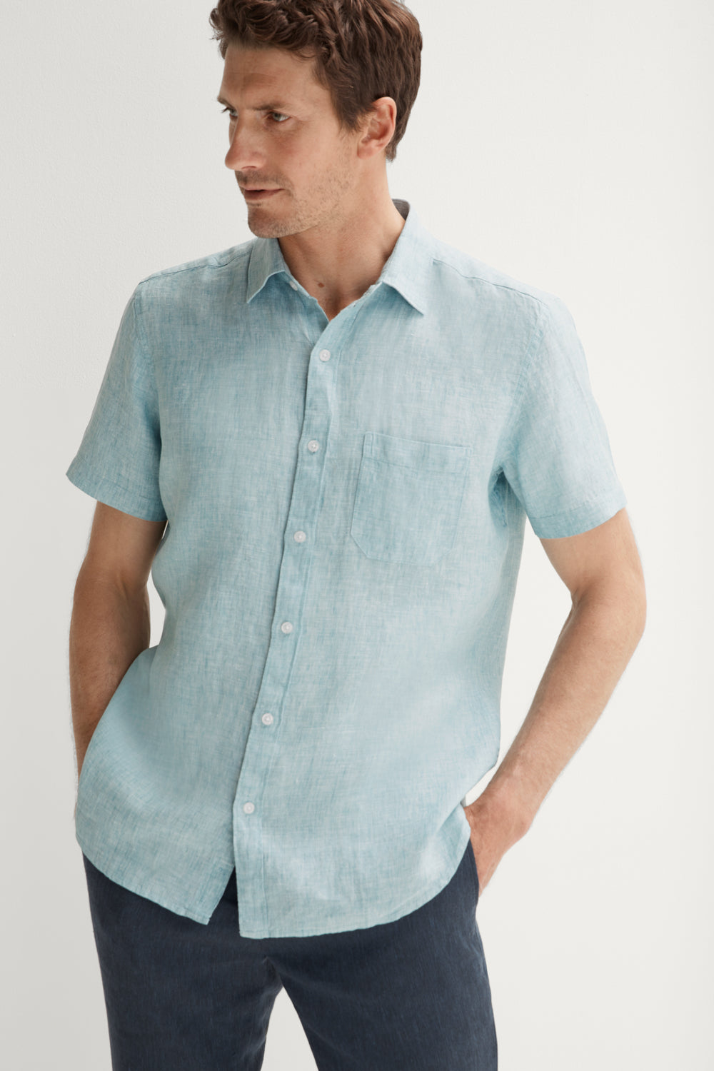 Regular Fit Delave Linen Short Sleeve Shirt