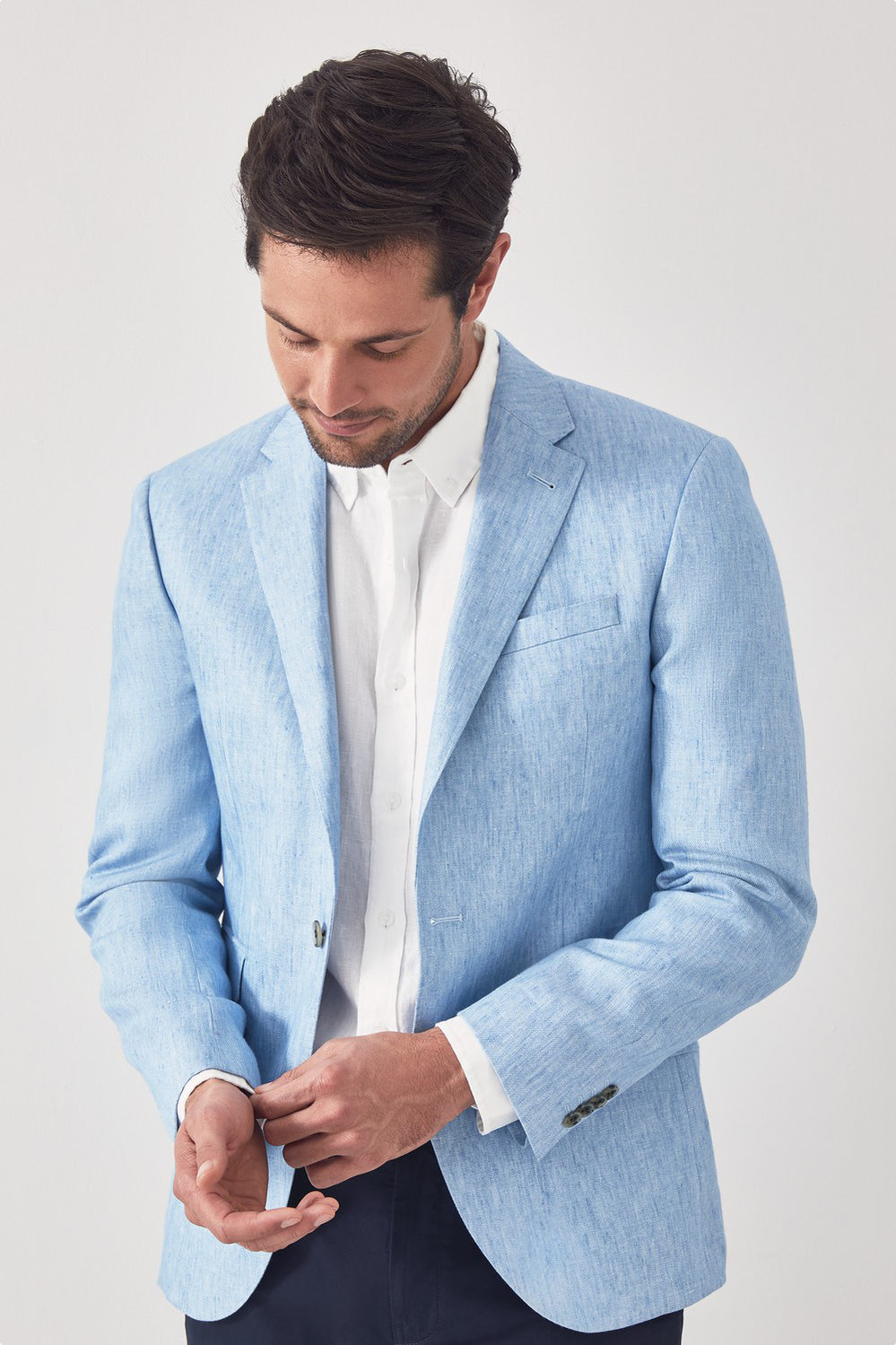 Tailored Contrast Twill Linen Blazer
