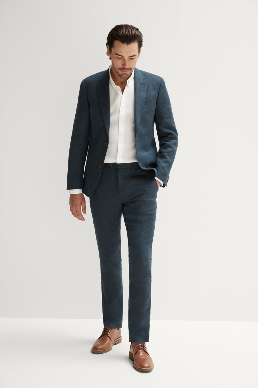 Tailored Fit Linen Piece Dyed Long Sleeve Shirt