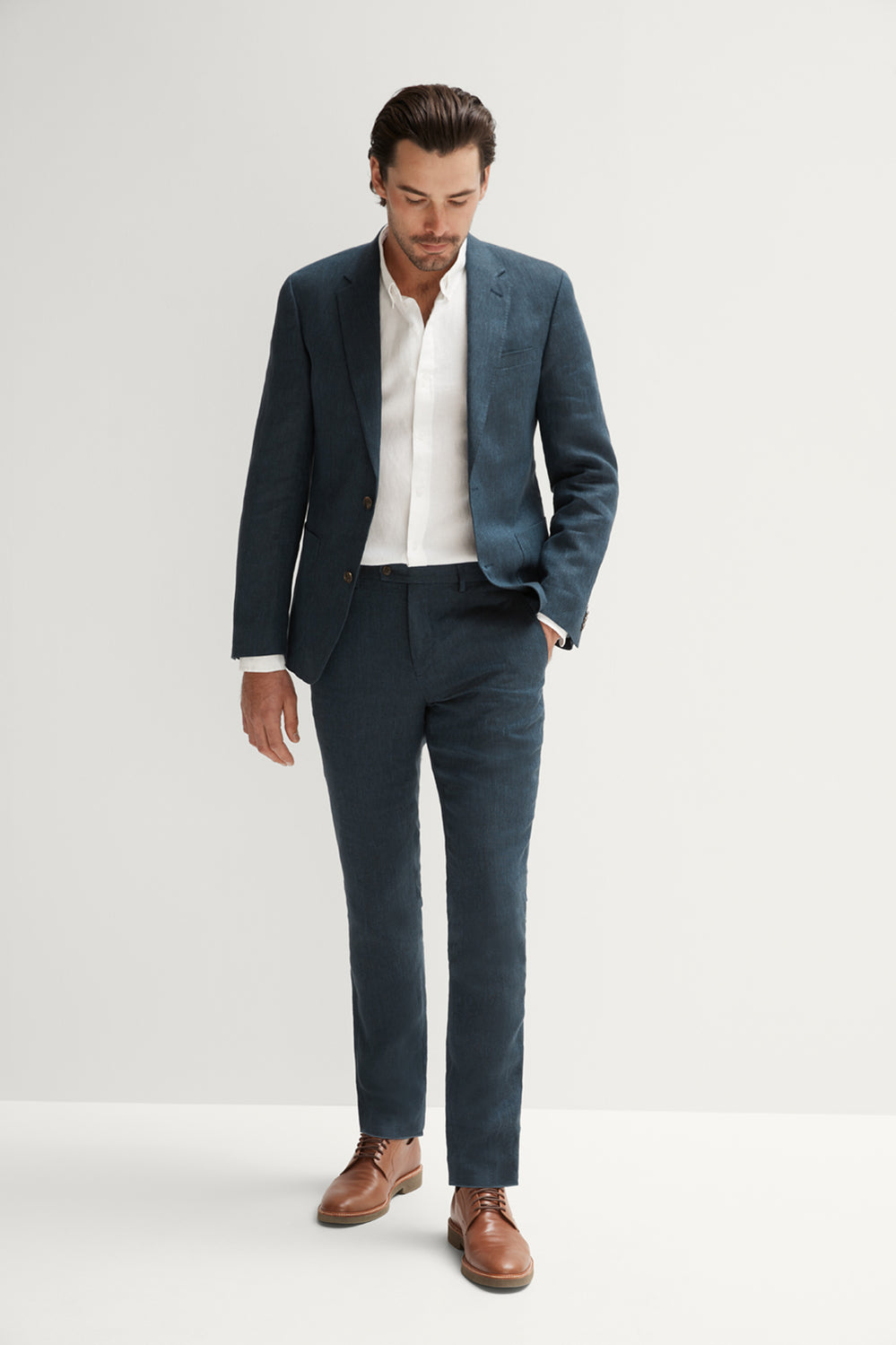 Tailored Fit Linen Piece Dyed Long Sleeve Shirt