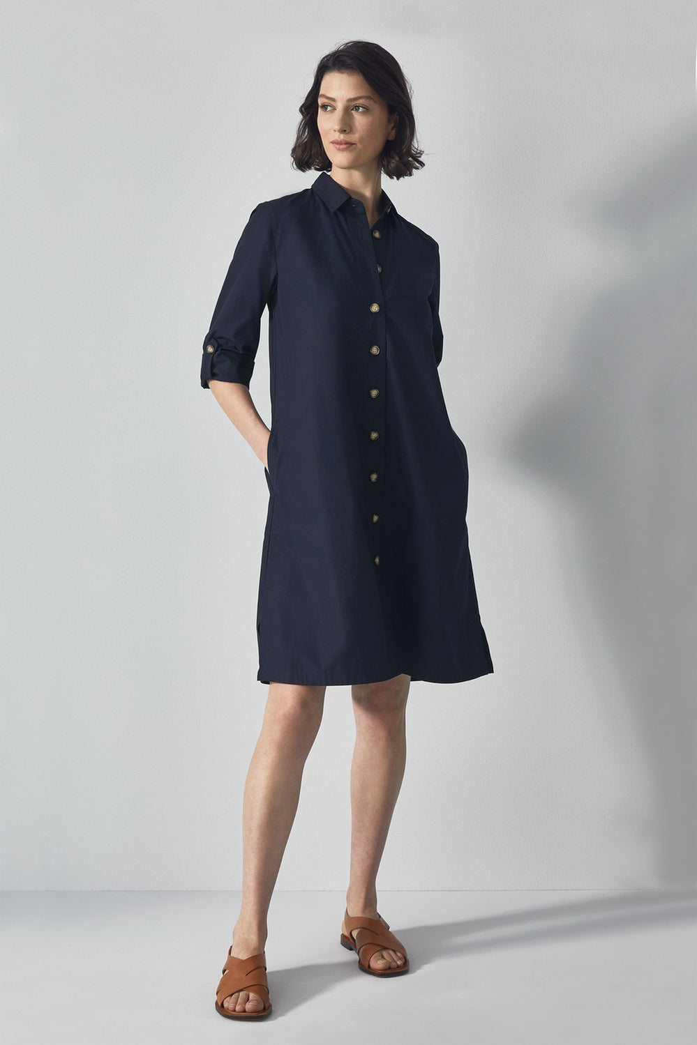 Cotton Poplin Tab Sleeve Dress