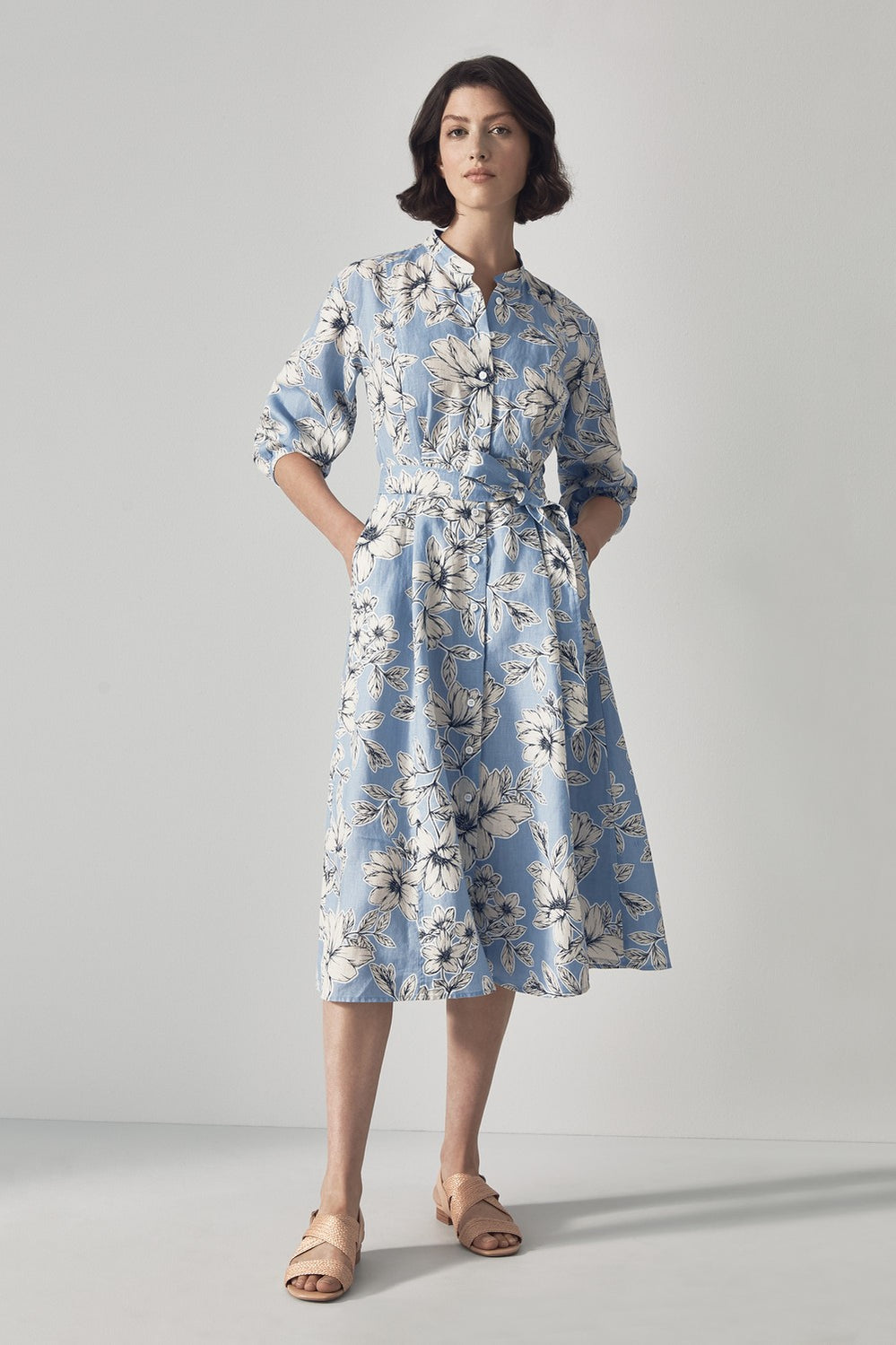 Linen Spring Floral Shirt Dress