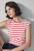 Cotton Stripe Boat Neck T-Shirt