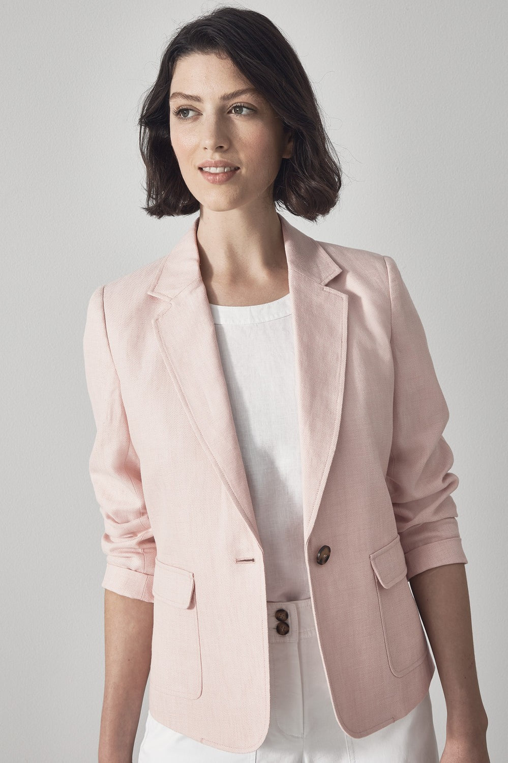Linen Cotton Yarn Dyed Patch Pocket Jacket