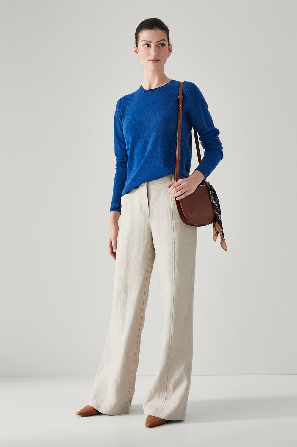 Merino Cashmere Cable Detail Crewneck