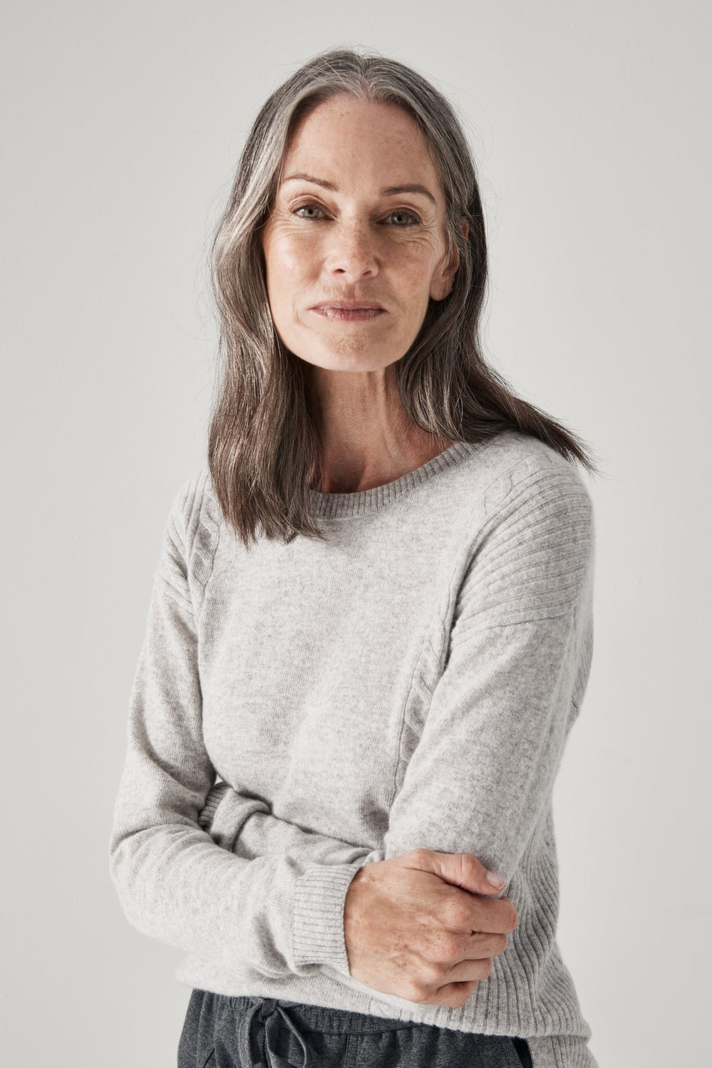 Merino Cashmere Cable Detail Crewneck
