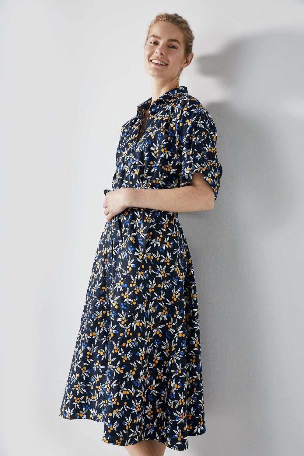 Linen Wattle Print Shirt Dress