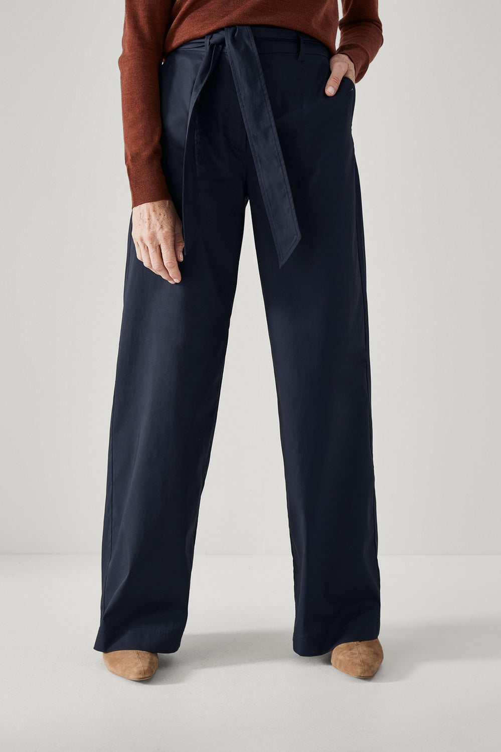 Tencel Cotton Wide Leg Belted Pant