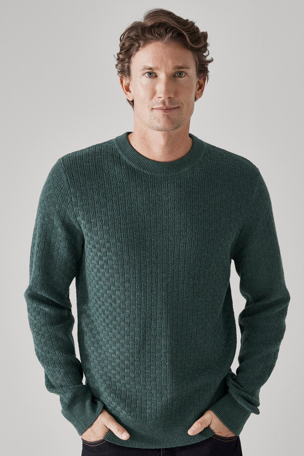 Extrafine Merino Cotton Lattice Stitch Crew