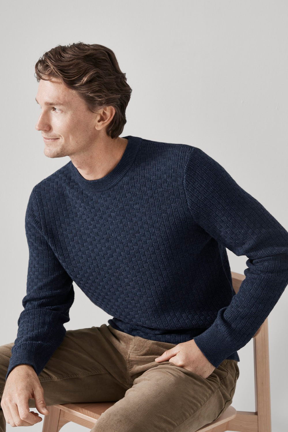 Extrafine Merino Cotton Lattice Stitch Crew