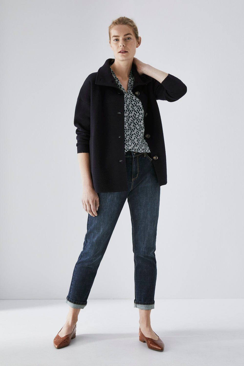 Double Knit Curve Hem Jacket