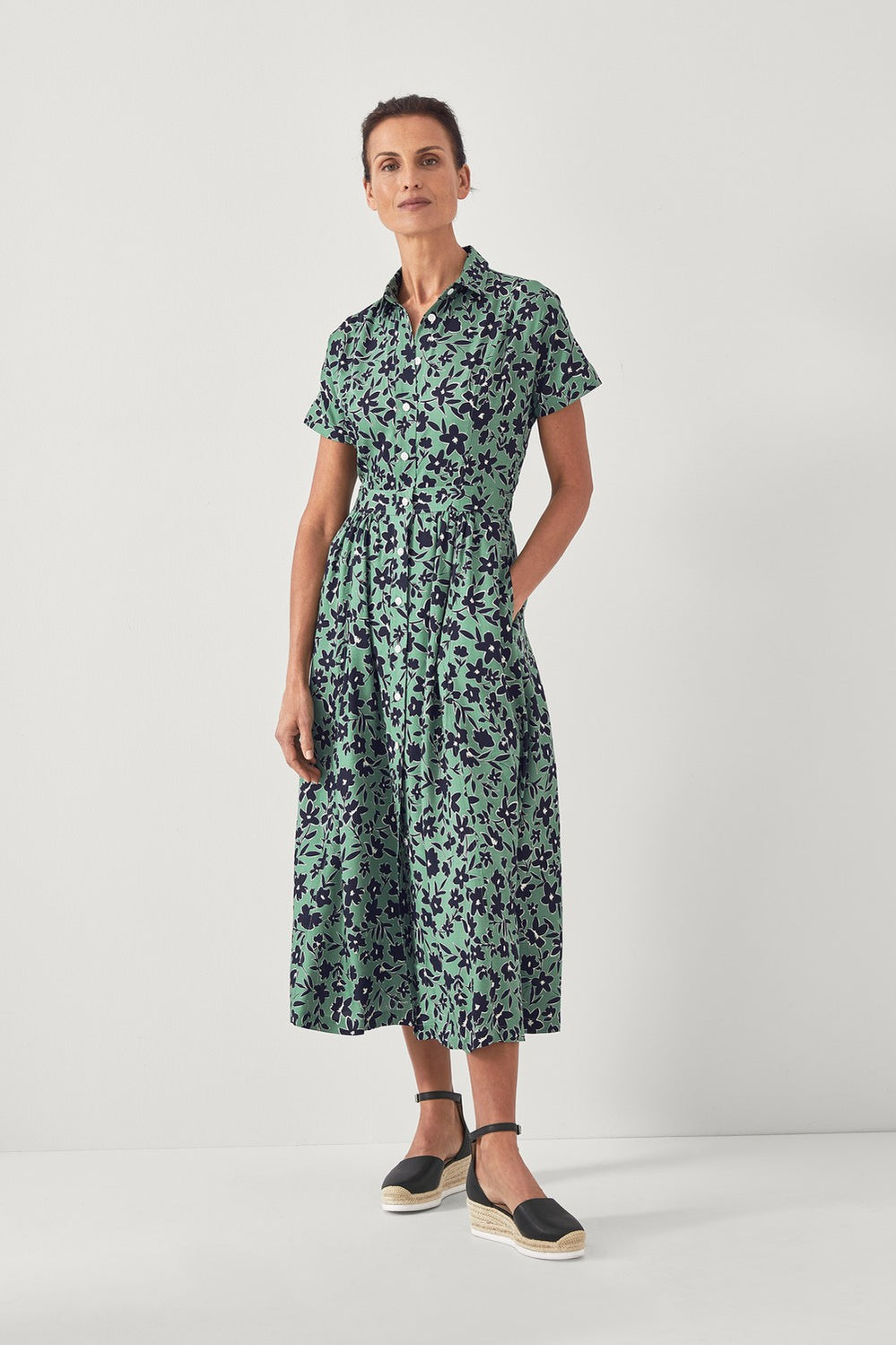 Painterly Floral Short Sleeve Shirt Dress