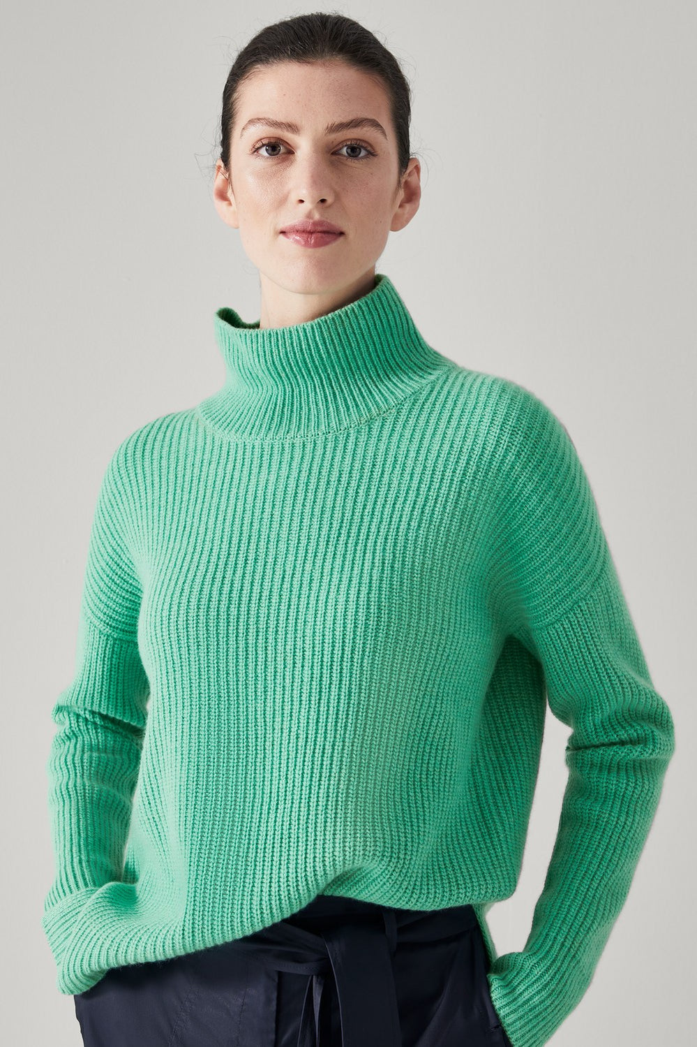 Merino Cashmere Rib Mock Neck Knit