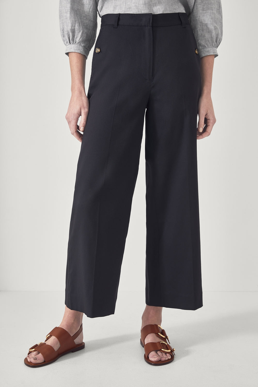 Cotton Blend Stretch Button Detail Trouser