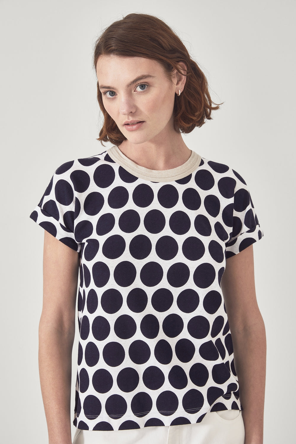 Linen Cotton Spot Print T-Shirt