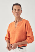 Linen Delave Vent Neck Top