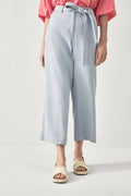 Stretch Linen Cropped Belted Pant